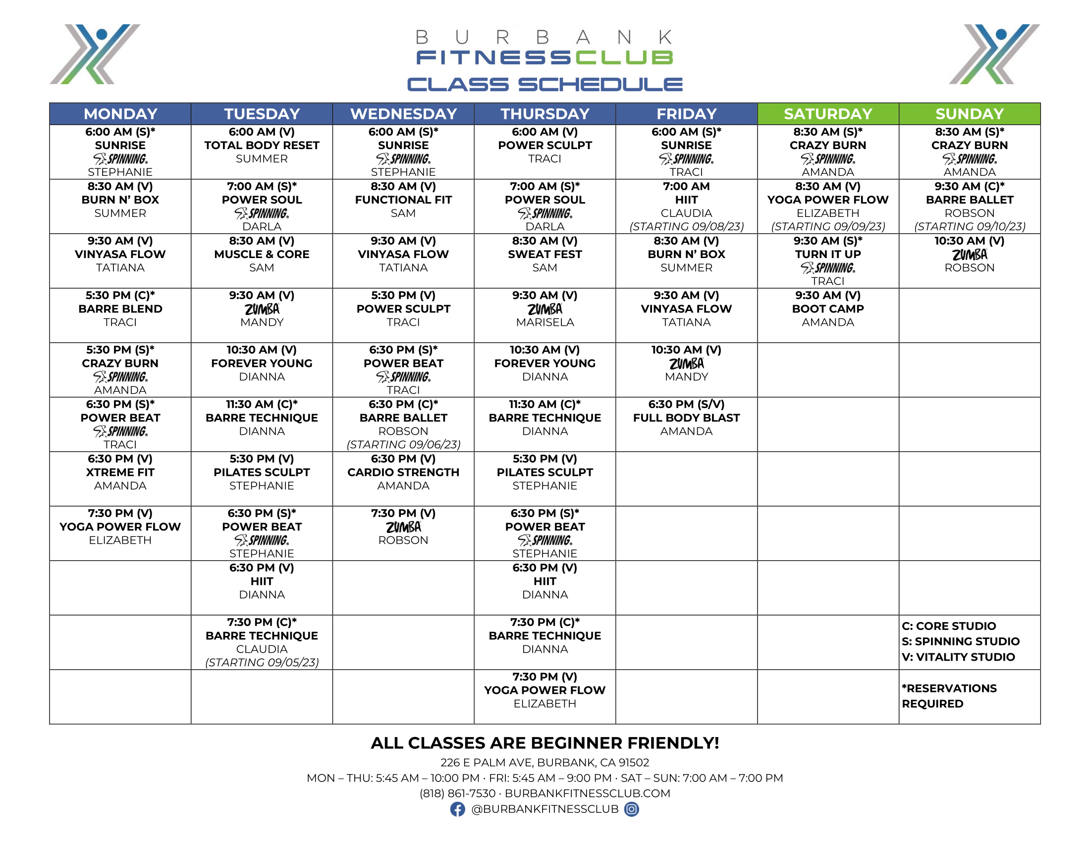 Burbank Fitness and Strength Classes Schedule